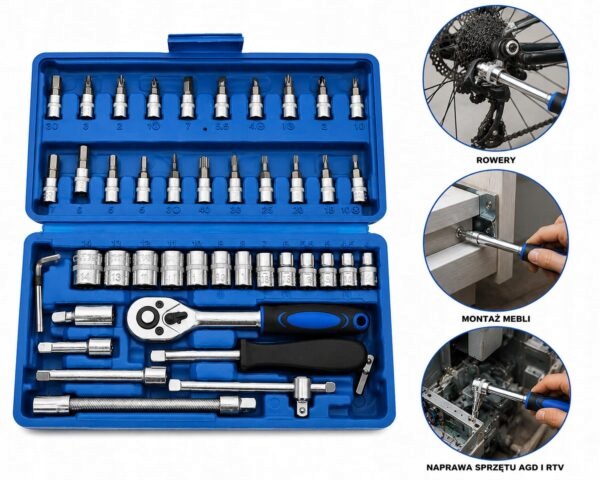 Tool set 46 socket wrenches and TORX tips Manufacturer code Kluczy Klucze