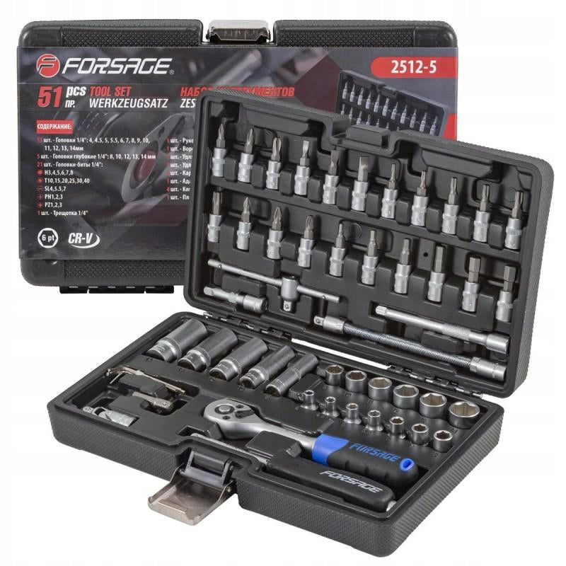 Tool set 51el. 1/4" (4-14mm) (6-angle)