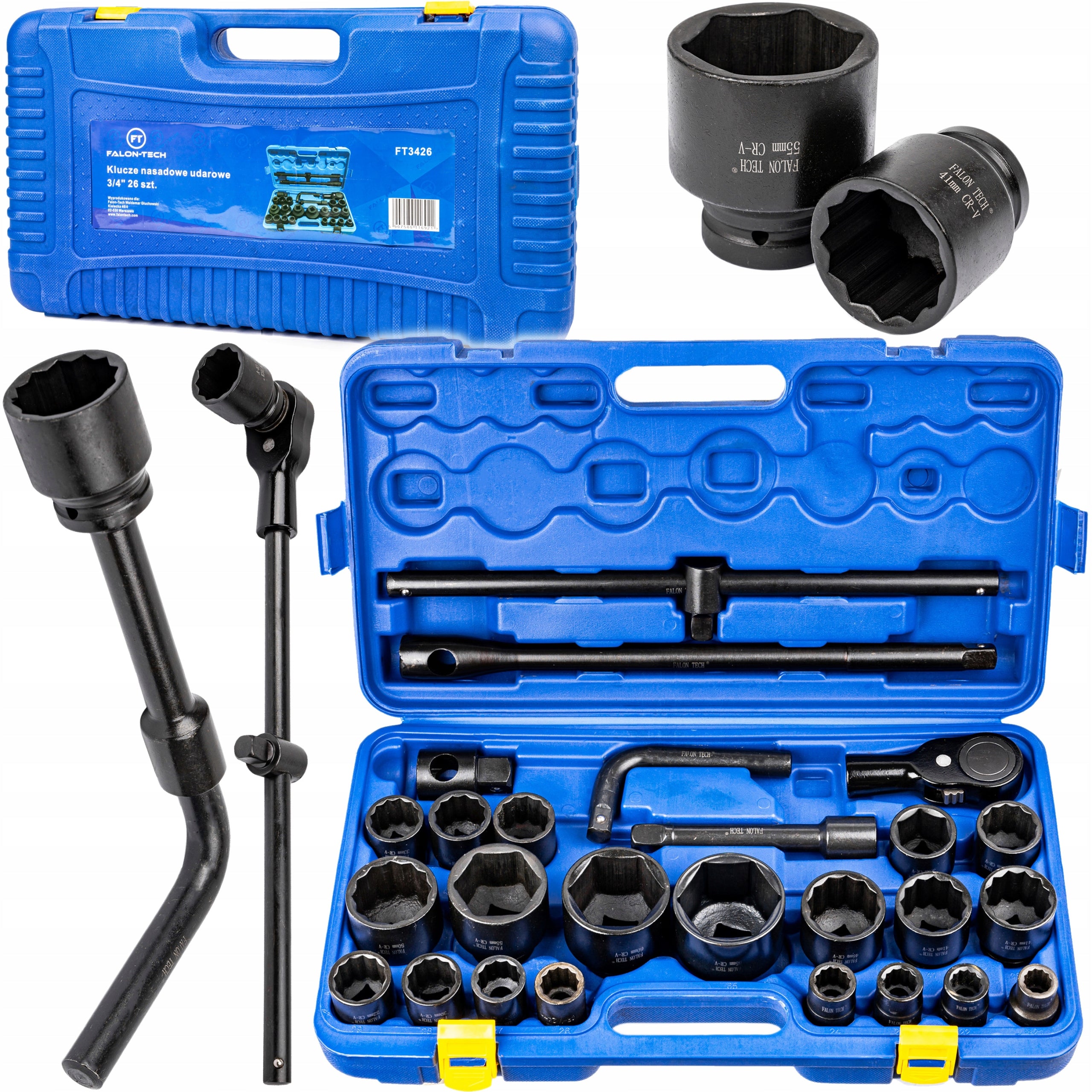 Tool set Falon-Tech impact socket wrenches 26 el. 3/4'' 1'' Cr-V
