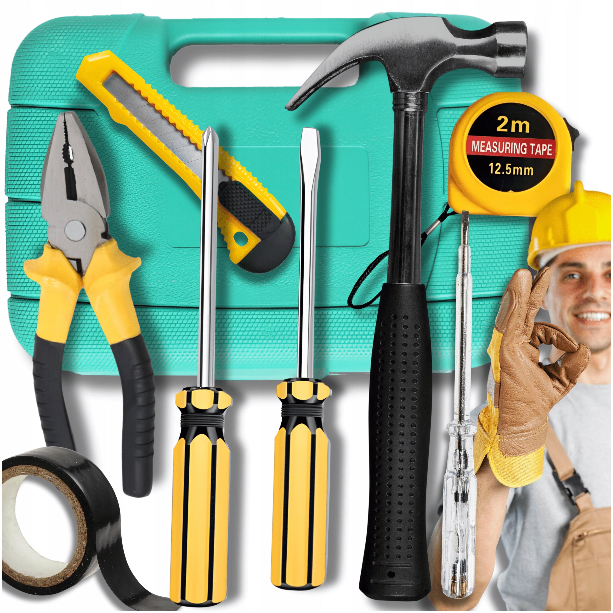 Tool set hammer pliers measuring cup screwdrivers knife essential 9pcs