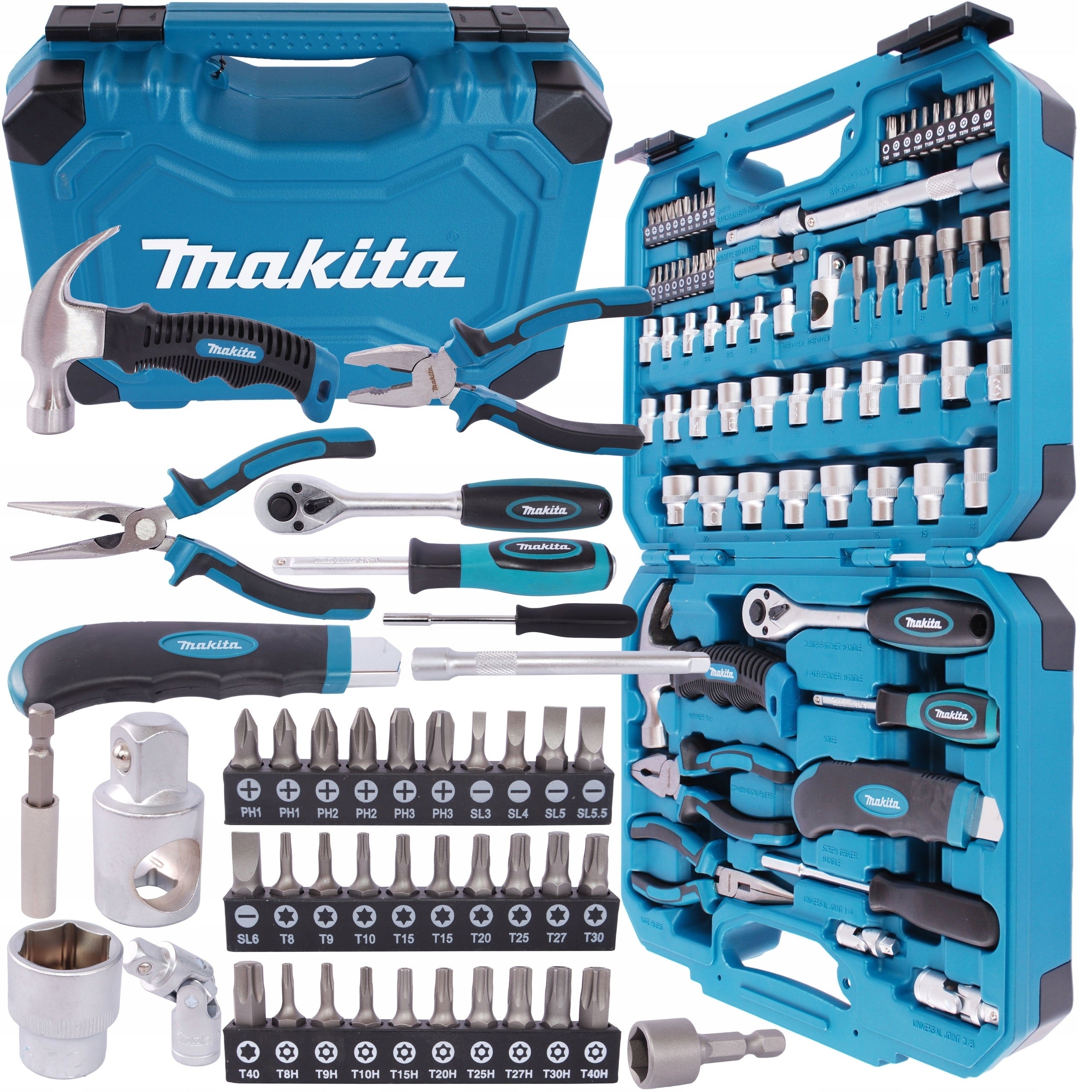 Tool set wrenches ratchet bits hammer 76 ele E-10899 Makita