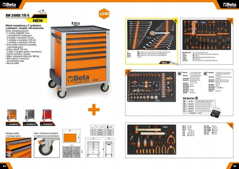 Tool trolley with 7 drawers, with tool set, 240 elements Manufacturer code 2400SO7