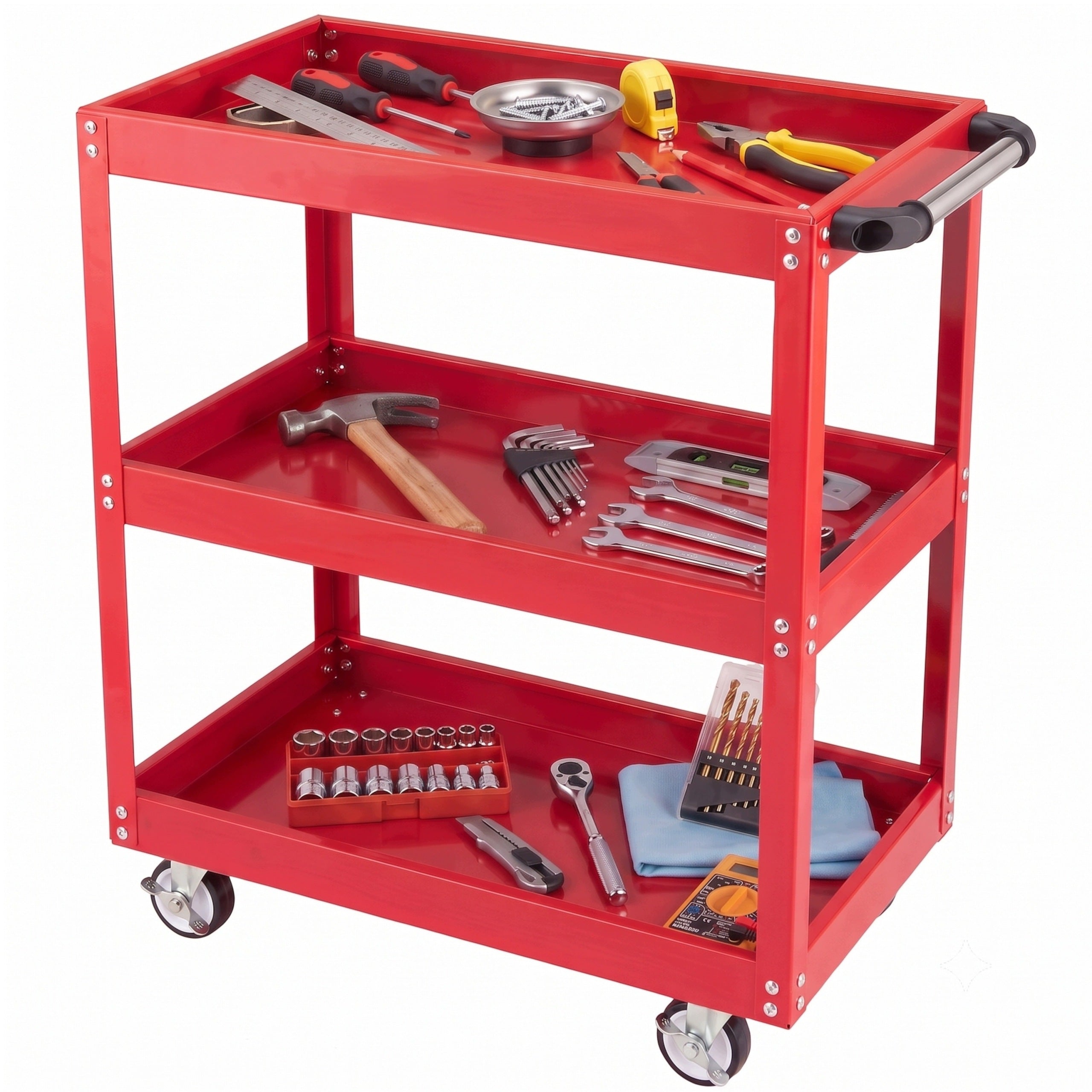 Tool workshop trolley assembly service 3 shelves wheels max 100 kg