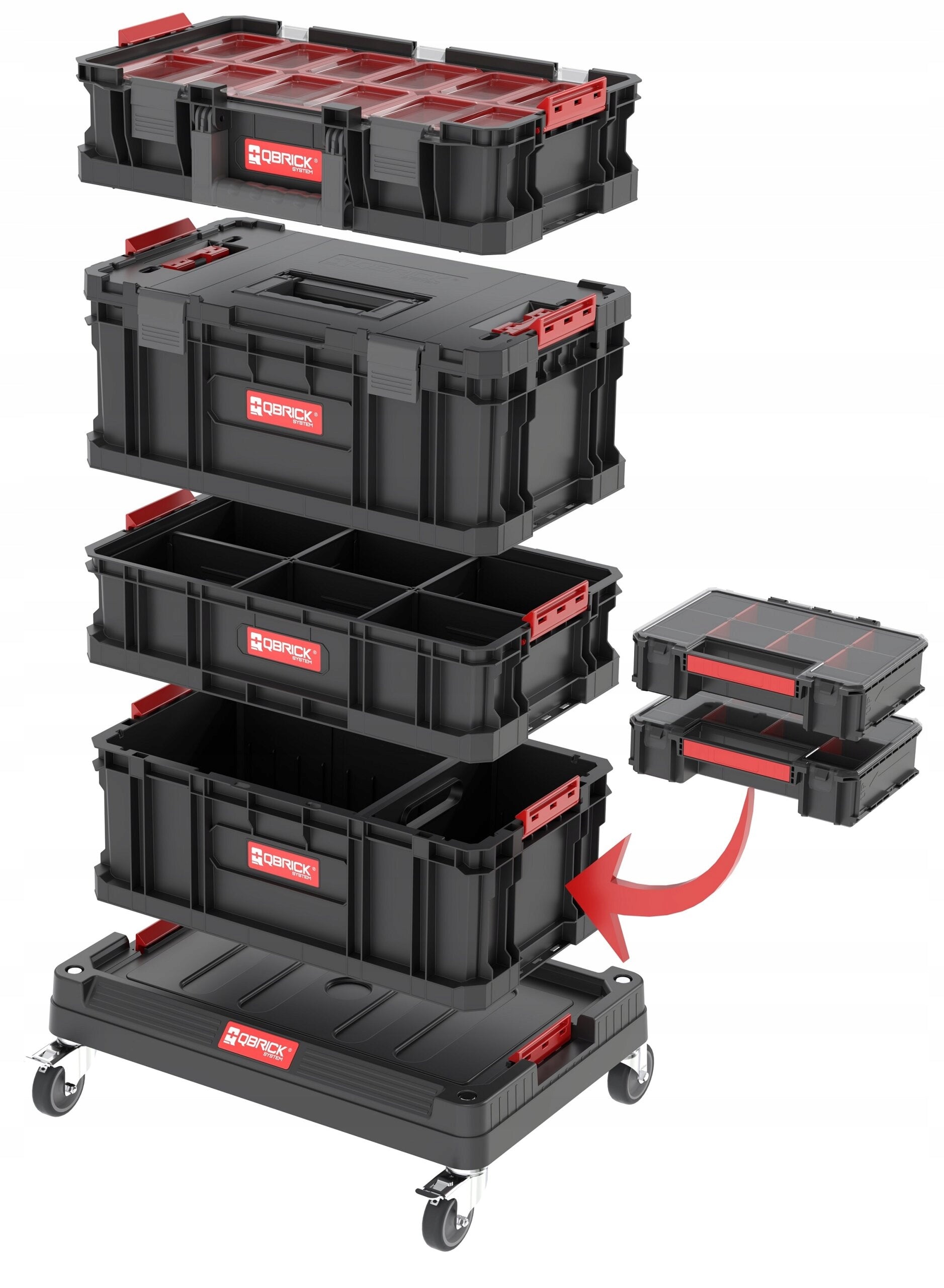 Toolbox set QBRICK System Two Promo 7in1 Additional features transport wheels separable modules fold-out organizers safety latches transparent cover removable organizers organizer compartments