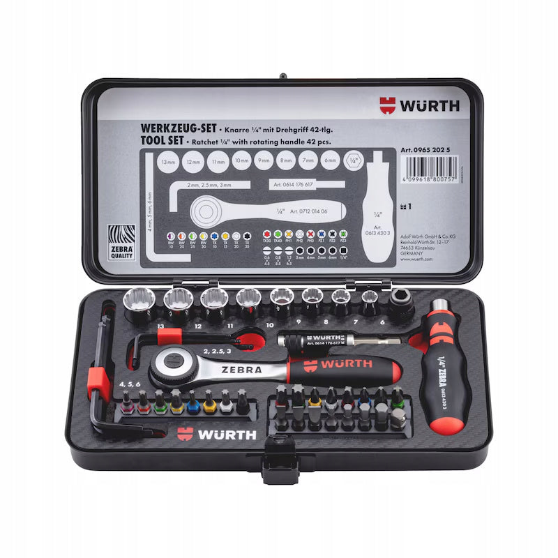 Toolkit WURTH RW Edition 1/4 42 el. ZEBRA ratchet in box