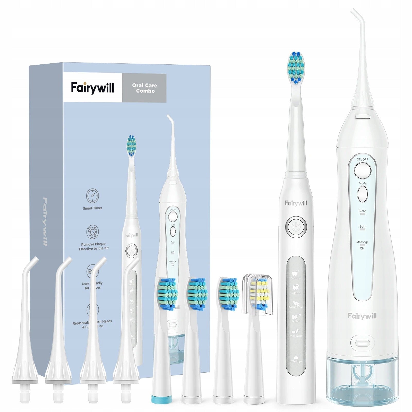 Tooth Irrigator Set+Sonic Brush with Tips White