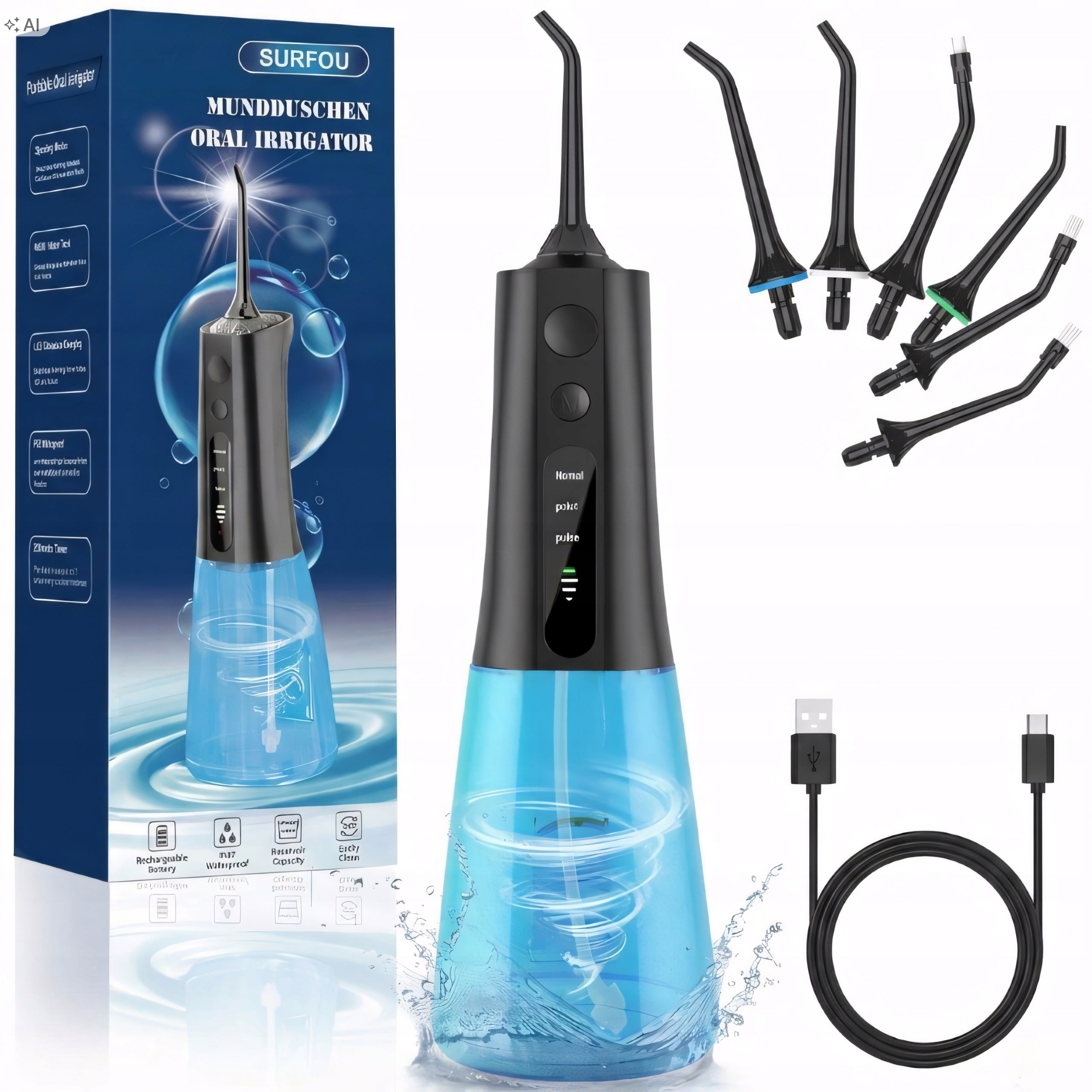 Tooth Irrigator Wireless Dental 400ml 6 Nozzles 3 Modes Strong