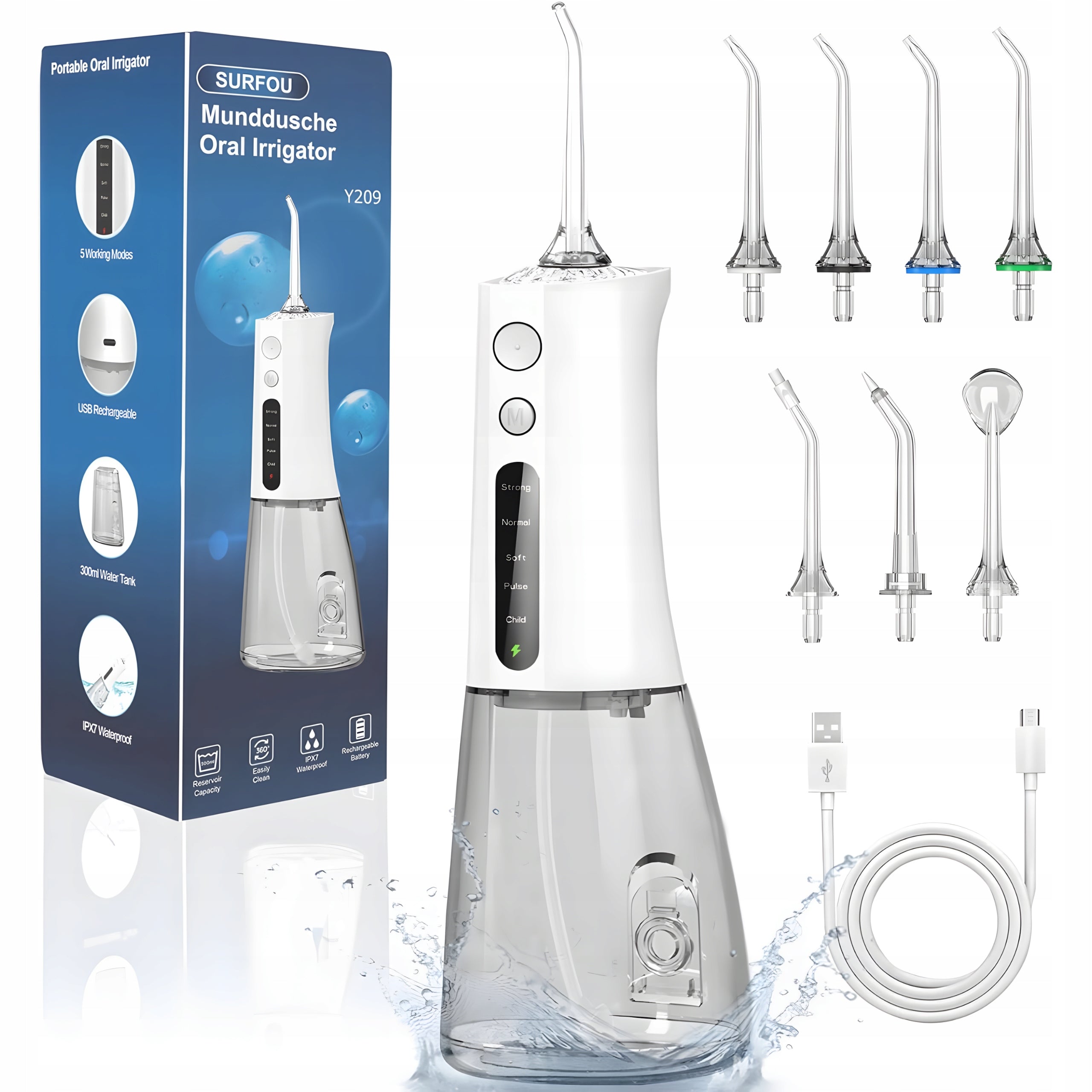 Tooth Irrigator Wireless Dental 5 Modes 7 Nozzles 300ml USB