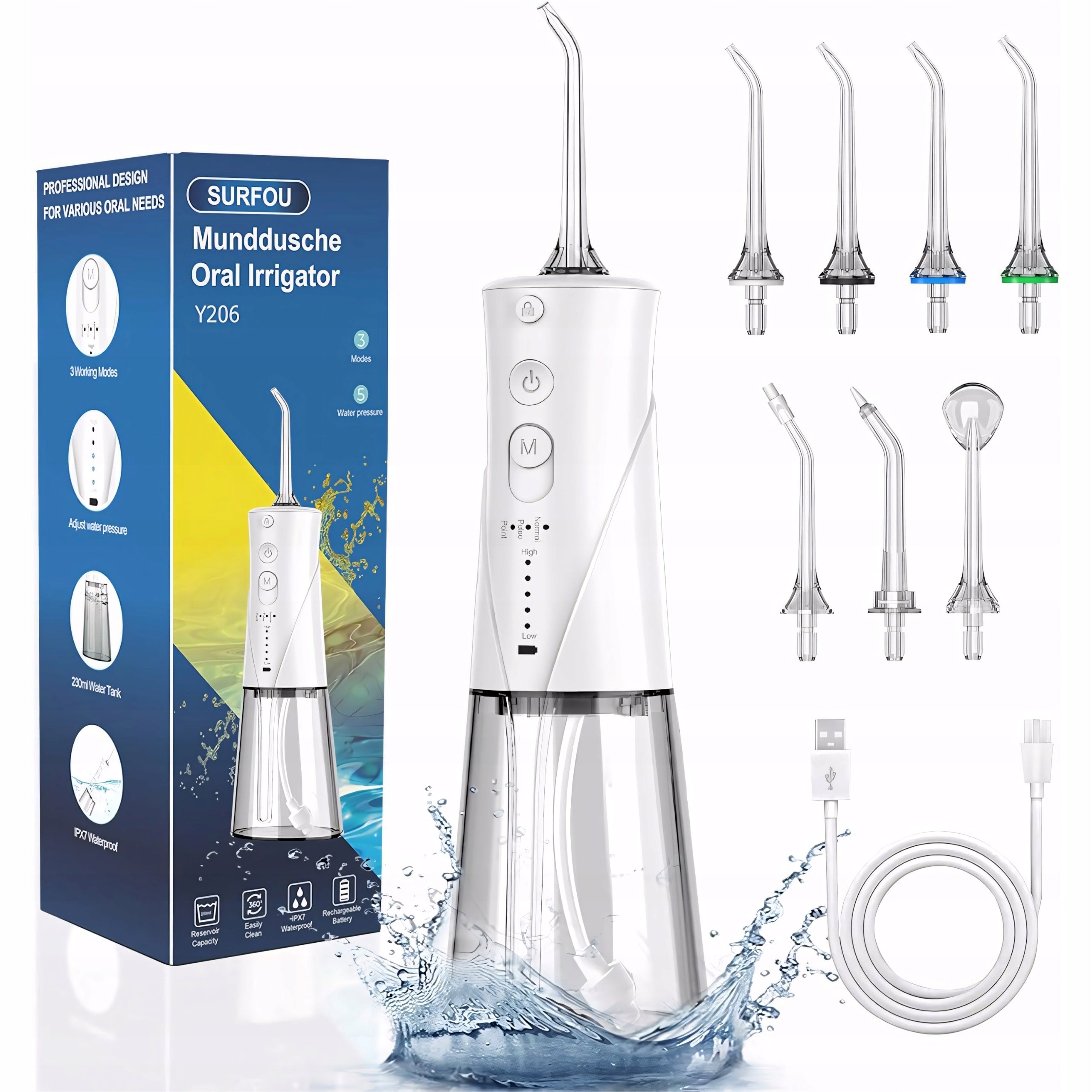 Tooth Irrigator Wireless Dental 7 Nozzles 5 USB Modes