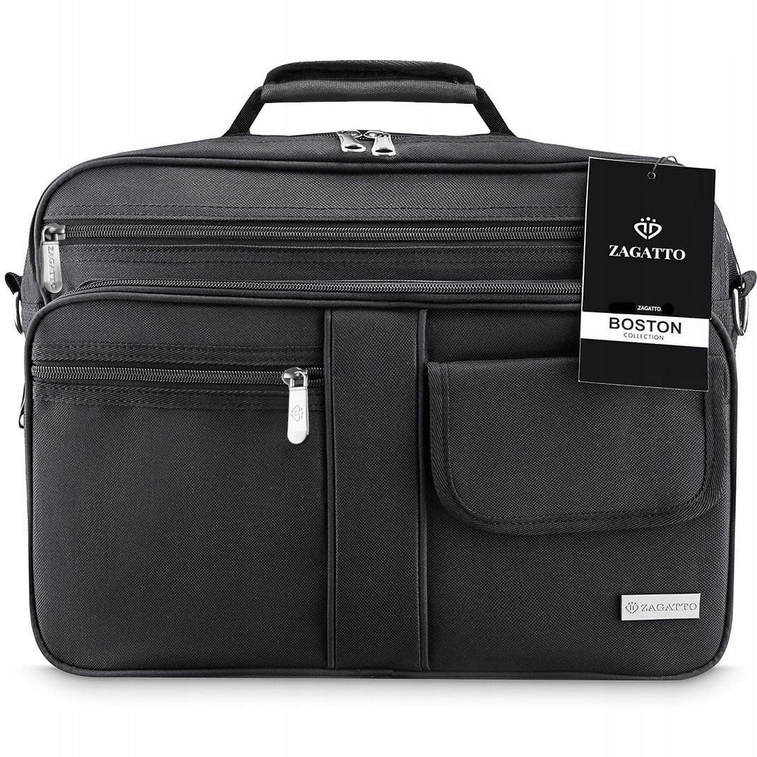 Große Herren-Aktentasche für die Arbeit von Zagatto, schwarze Umhängetasche mit großem Fassungsvermögen