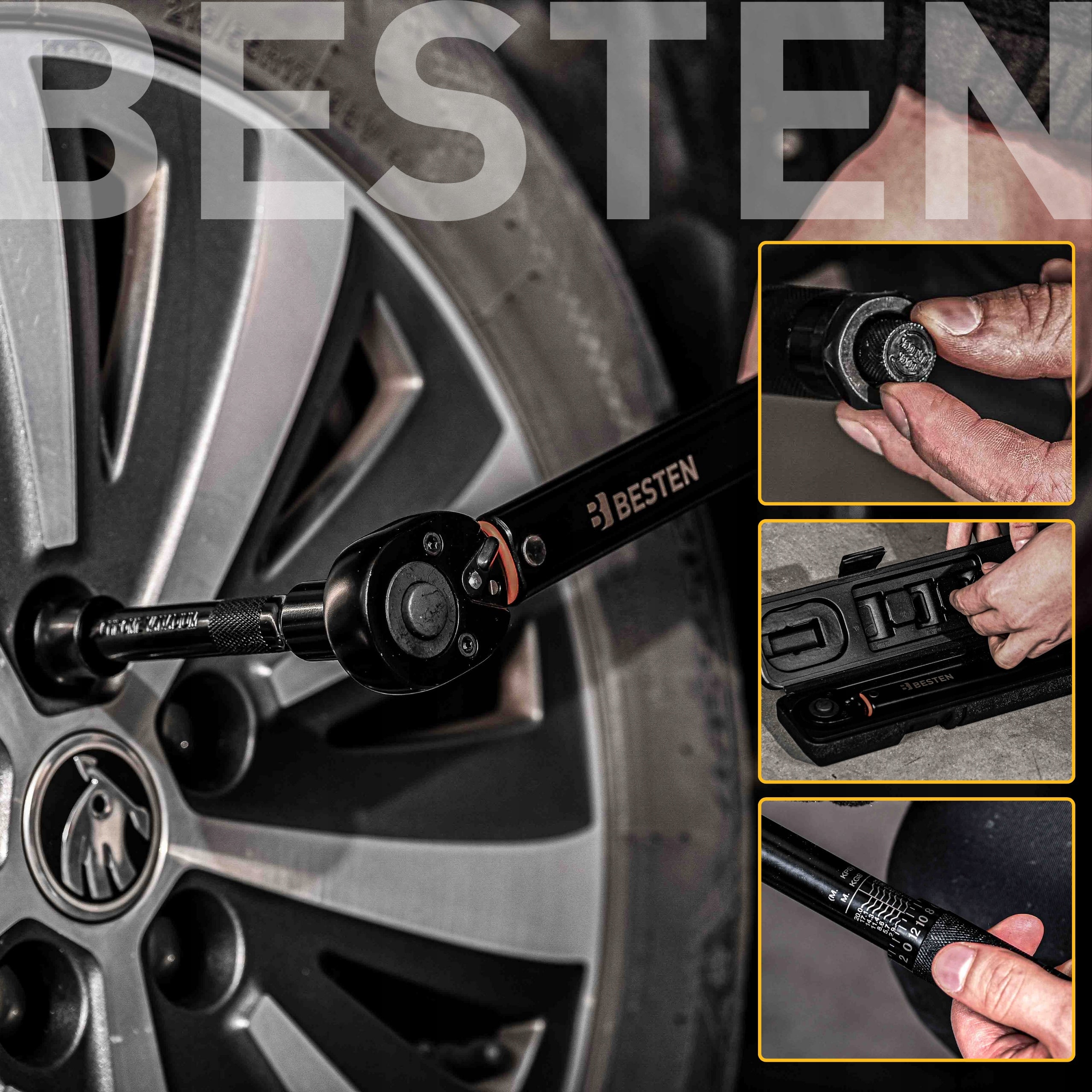 Torque Wrench For Wheels 1/2 28-210Nm + 3 Caps 17,19,21mm CrMO&Crv Brand BESTEN