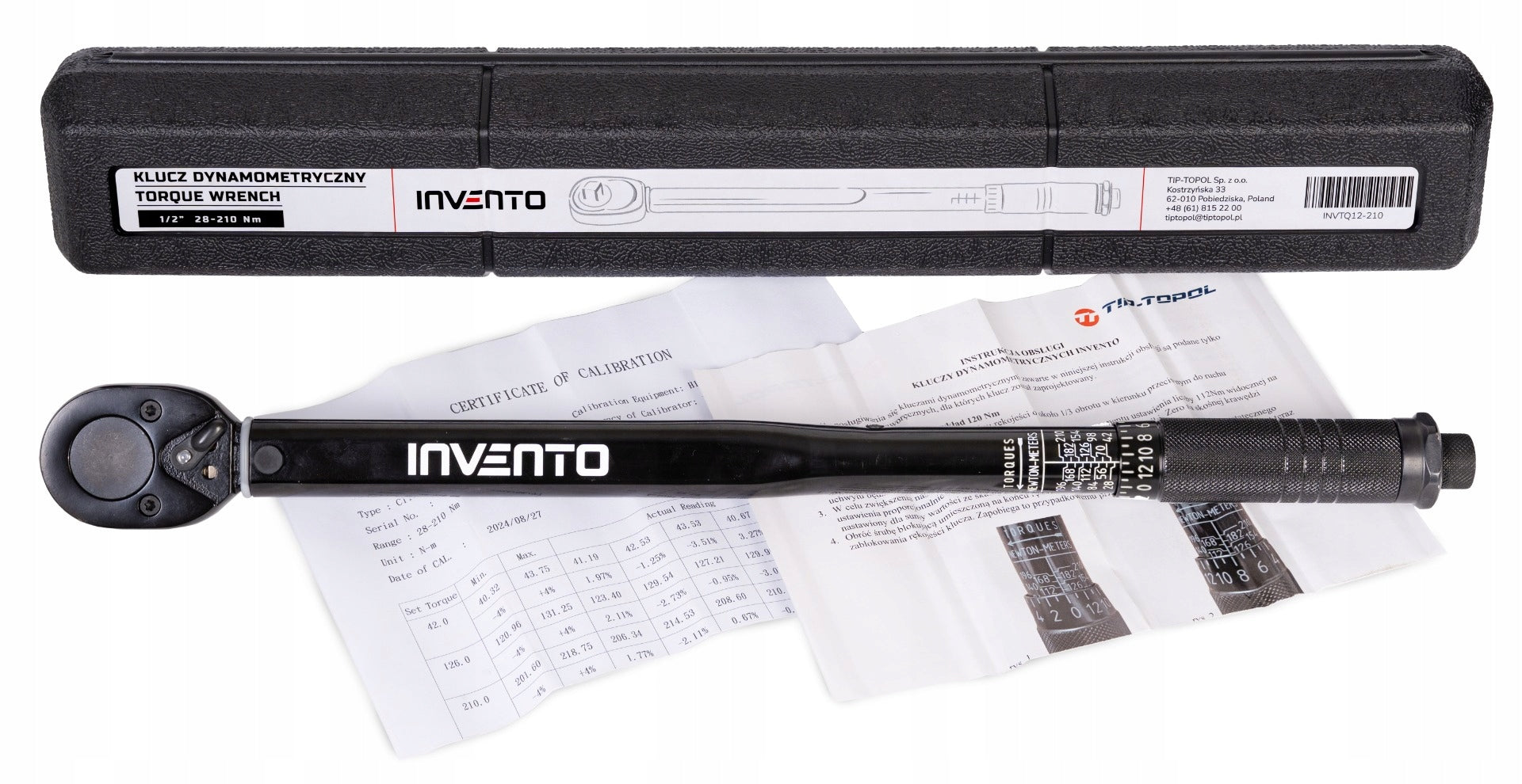 Torque wrench for 1/2" wheels 28-210 Nm + impact caps INVENTO Packaging status original