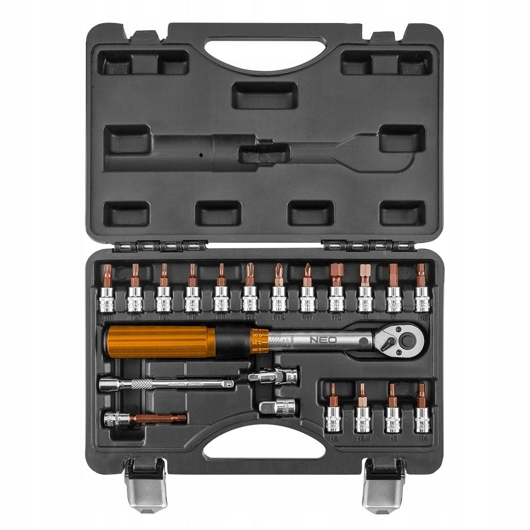 Torque wrench two-way 1/4 5-25Nm set of 21 NEO