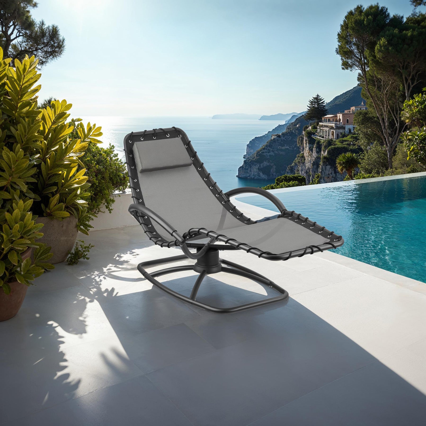 Toulon Garden Sun Lounger, Ergonomic, Rocking Function Color gray