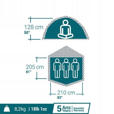 Tourist camping tent Quechua 2 Seconds Easy Fresh&Black, 3-seater Packaging status original