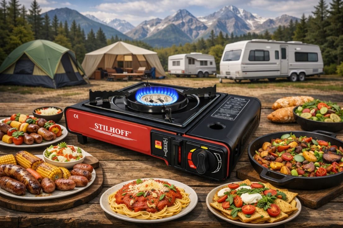 Tourist cooker STILHOFF 1 cartouche burner black red + suitcase Packaging status original