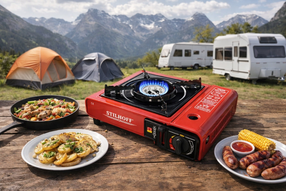 Tourist cooker STILHOFF 1 cartouche burner red + suitcase Packaging status original