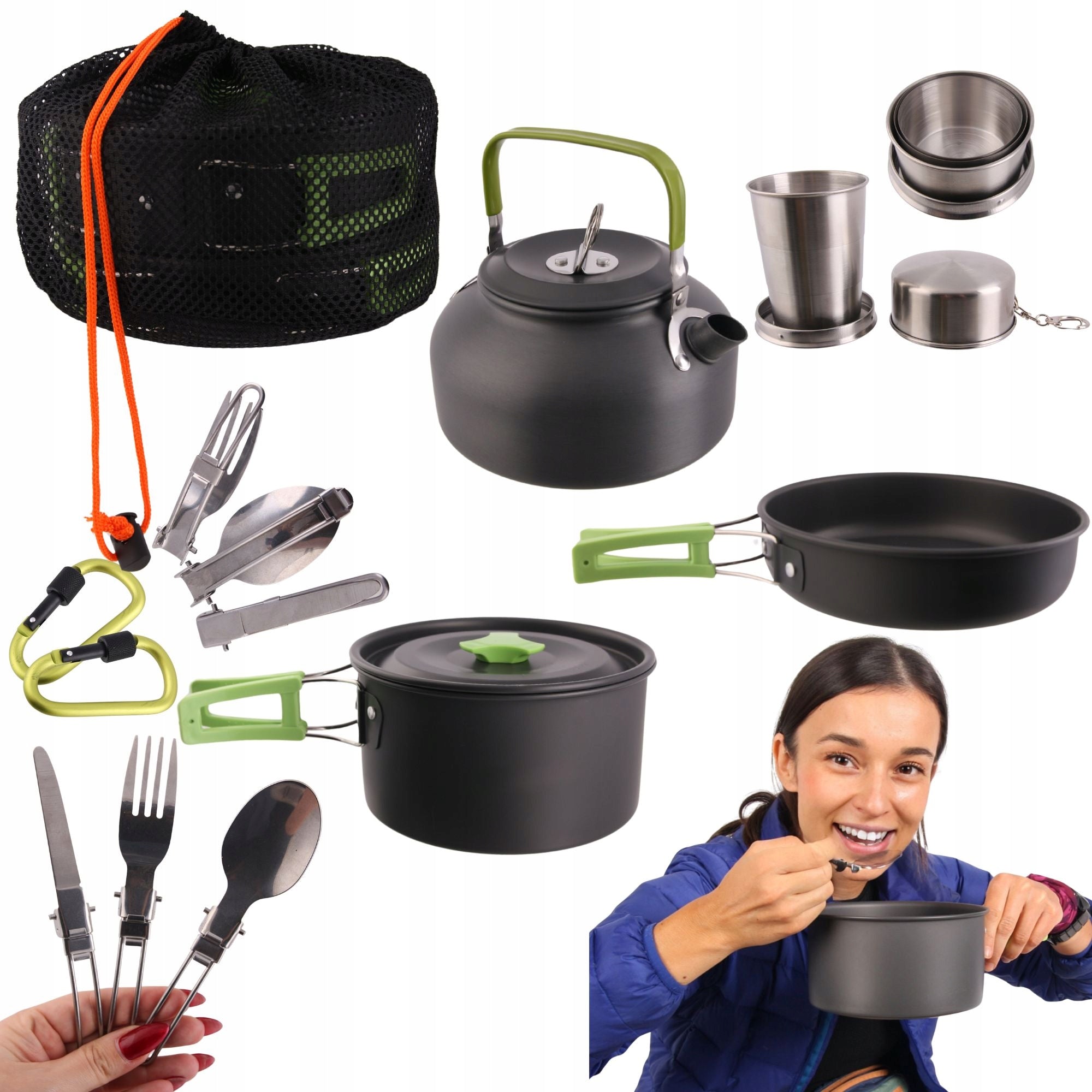 Tourist dishes set of dishes pots 18pcs folding camping for 2 people Manufacturer code zestaw naczyń turystycznych