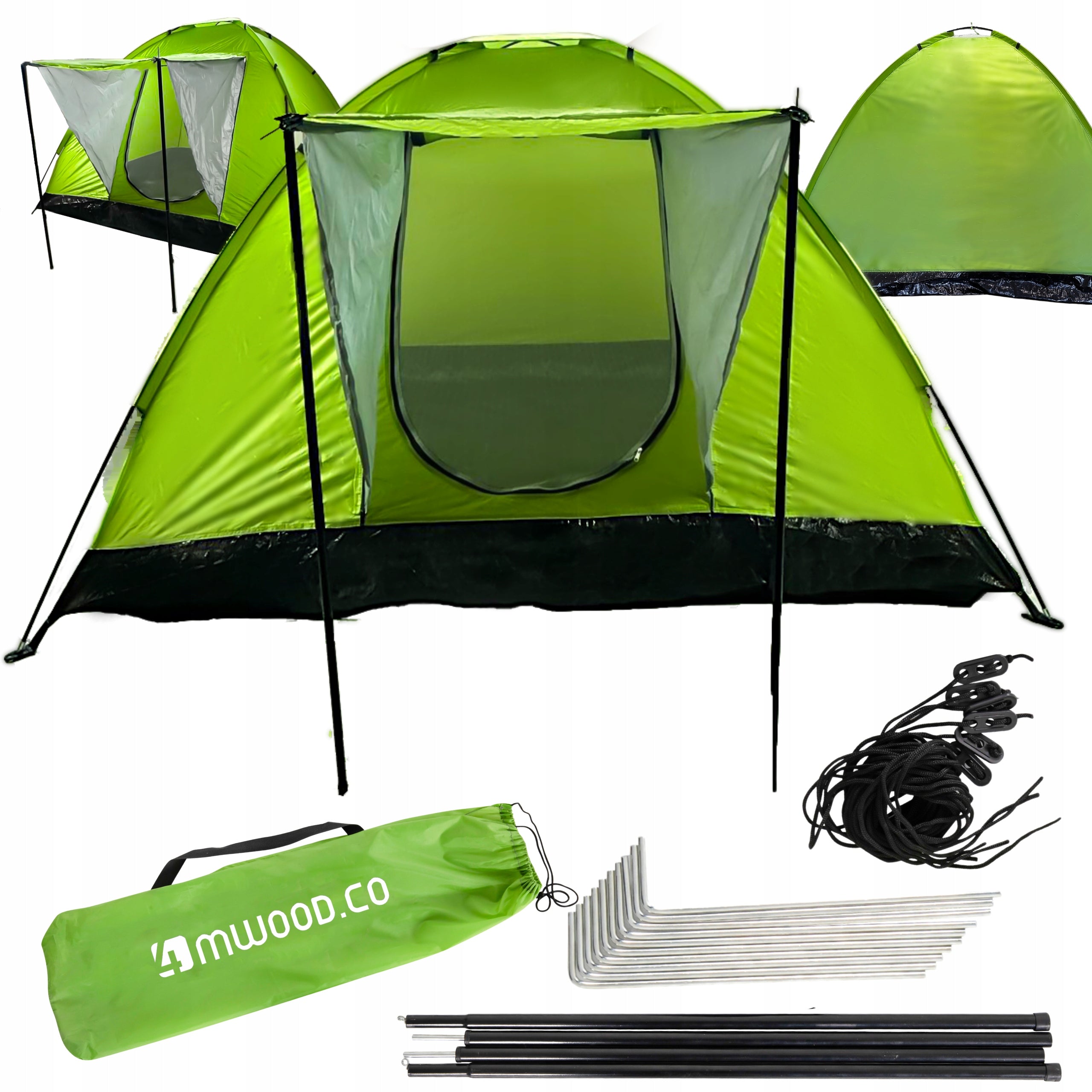 Tourist tent 4MWOOD.CO green for 4 people with vestibule