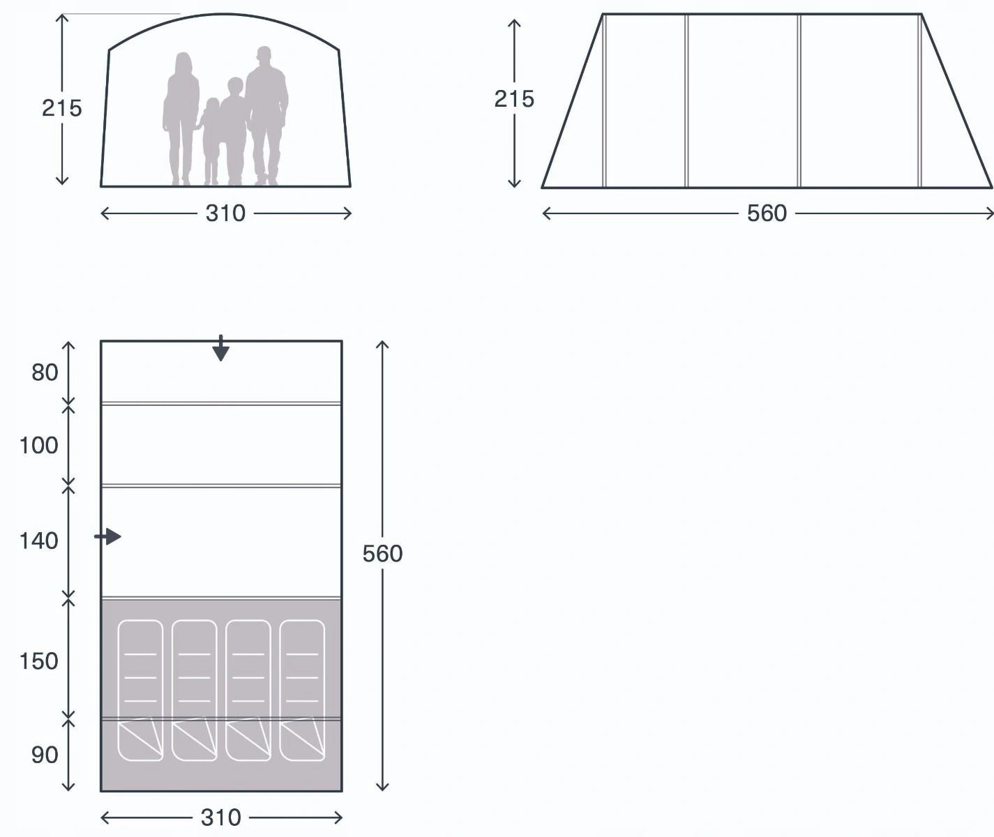 Tourist tent Family camping Kampa Dawlish AIR 4 people pumped Brand Kampa