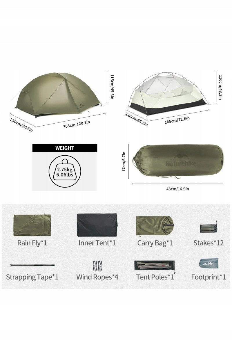 Tourist tent Naturehike Mongar Pro 20D CNK2550WS037 3os. green Manufacturer code 6977465863577