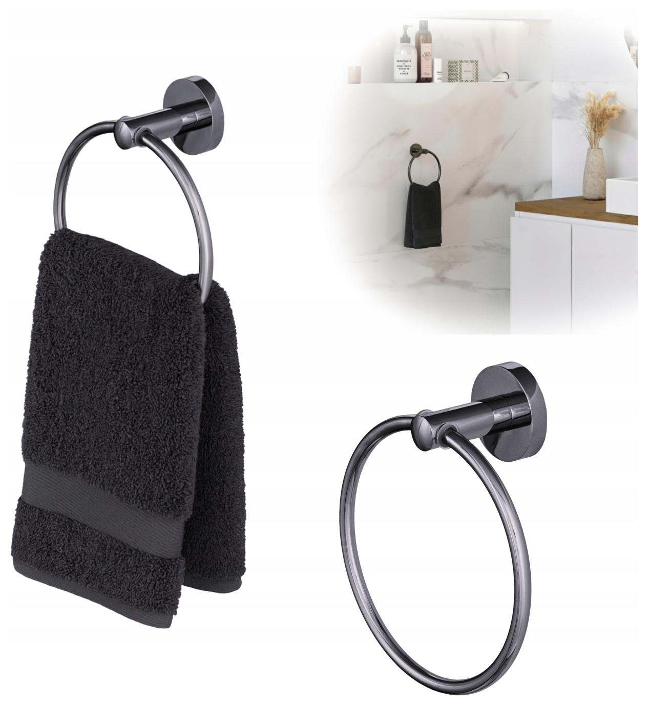 Towel holder hanger round bathroom gunmetal KIVO
