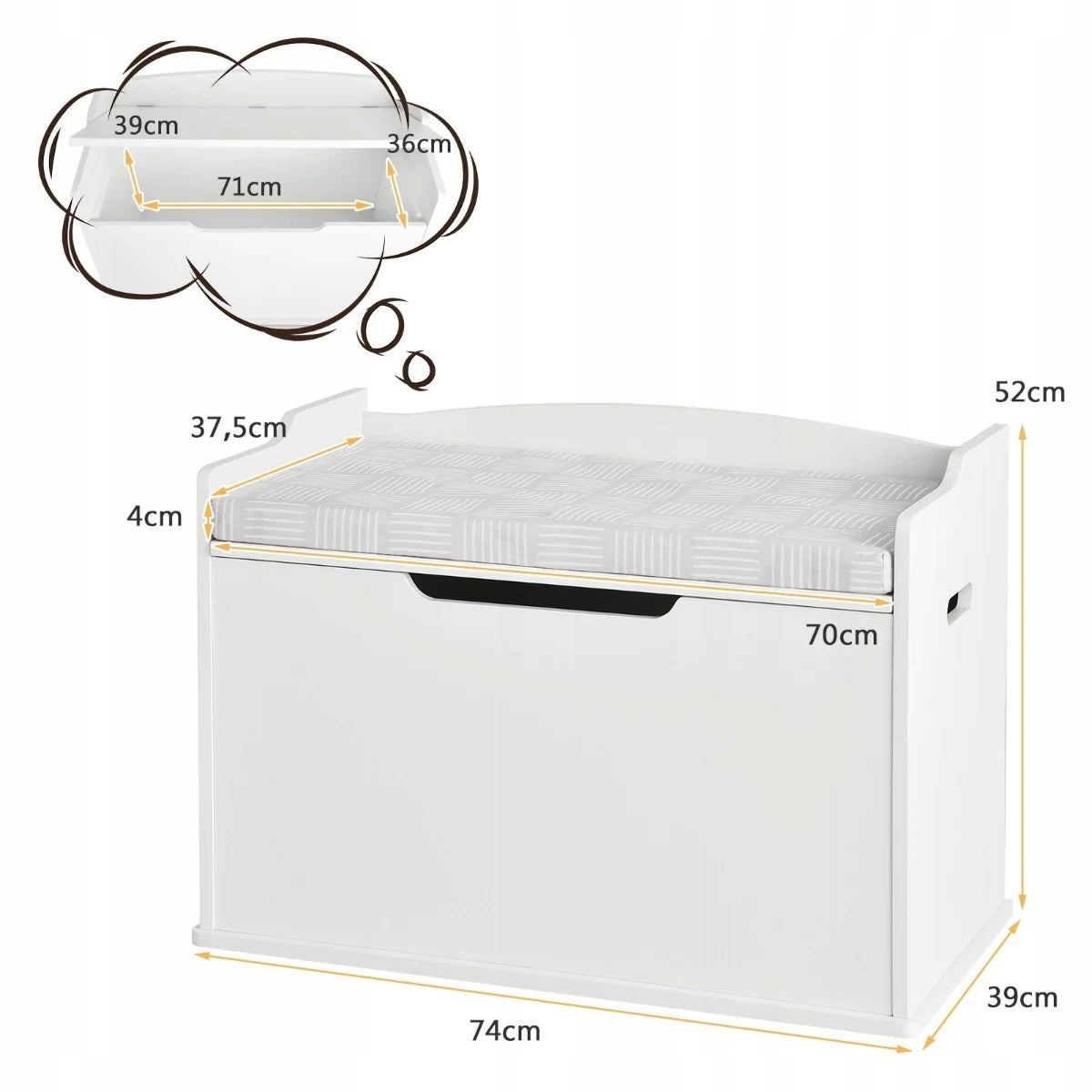 Toy Box 2 in 1 Toy Box with Seat White Brand Costway