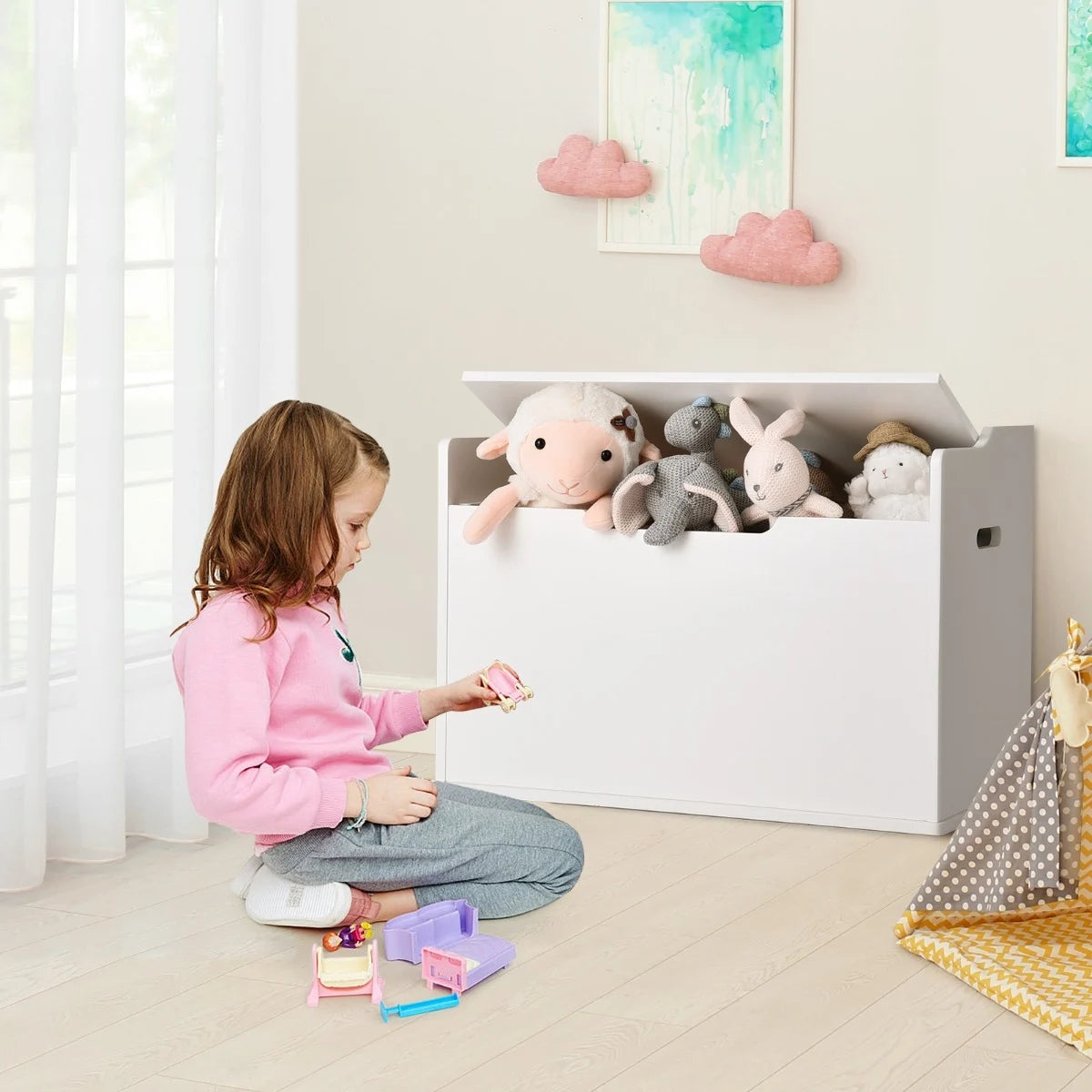 Toy Box 2 in 1 Toy Box with Seat White Color white