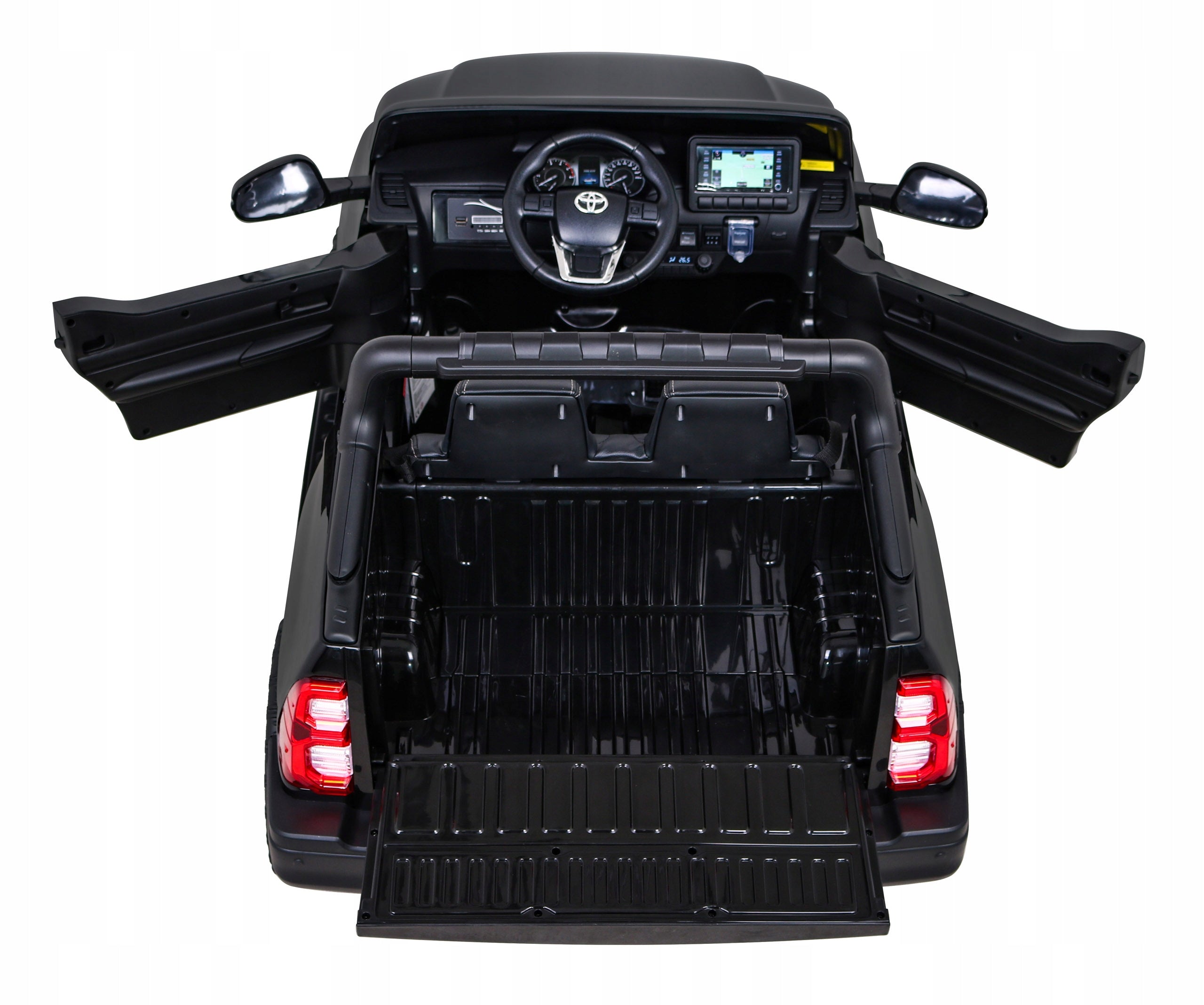 Toyota Hilux Battery Pack for Kids Black Pickup + 4x4 Drive + Remote Control Vehicle length 130 cm