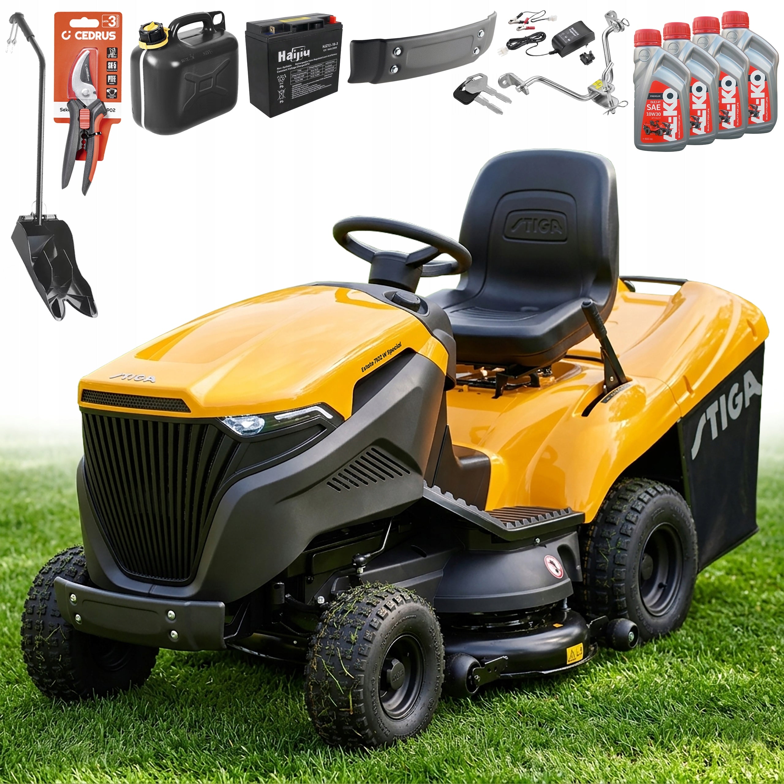 Tractor with Basket STIGA Estate 7102 W Special Honda MAX 21 HP 102 cm Set