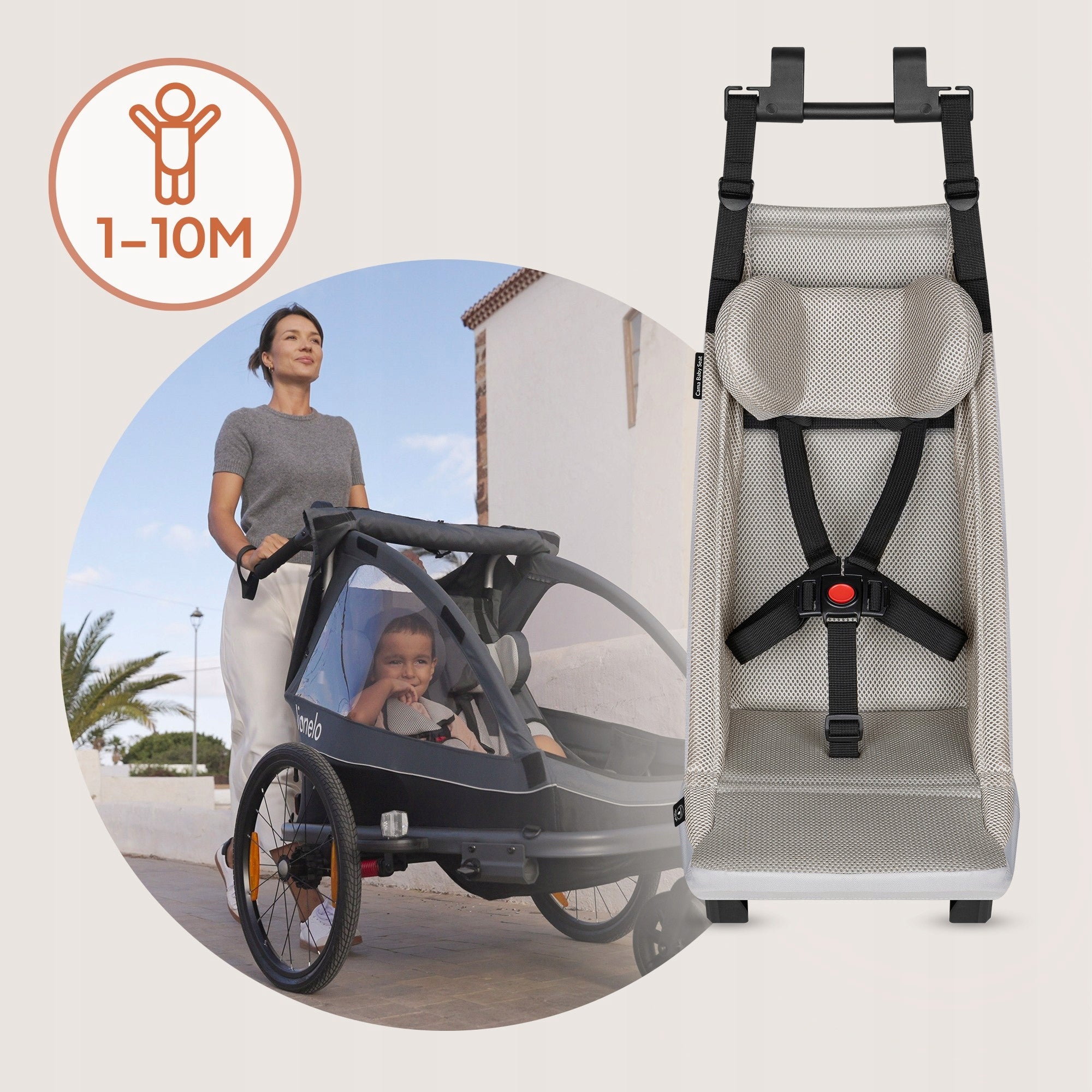 Trailer trolley hammock for younger children up to 70cm BELTS Lionelo Cama Manufacturer code LO-CAMA BABY SEAT GREY STONE