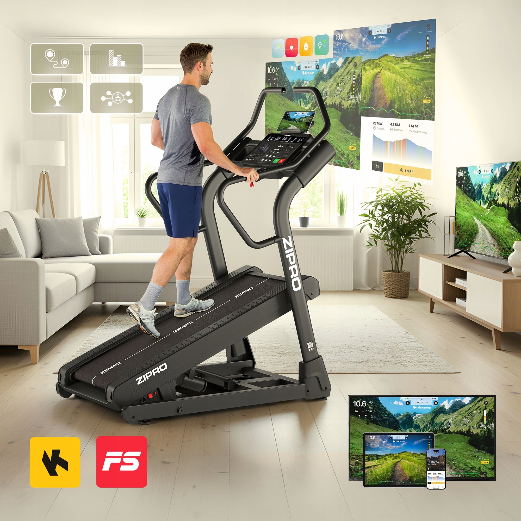 Training Treadmill Electric SLOPE 40% FOR CLIMBING Zipro Shred Maximum user weight 135 kg