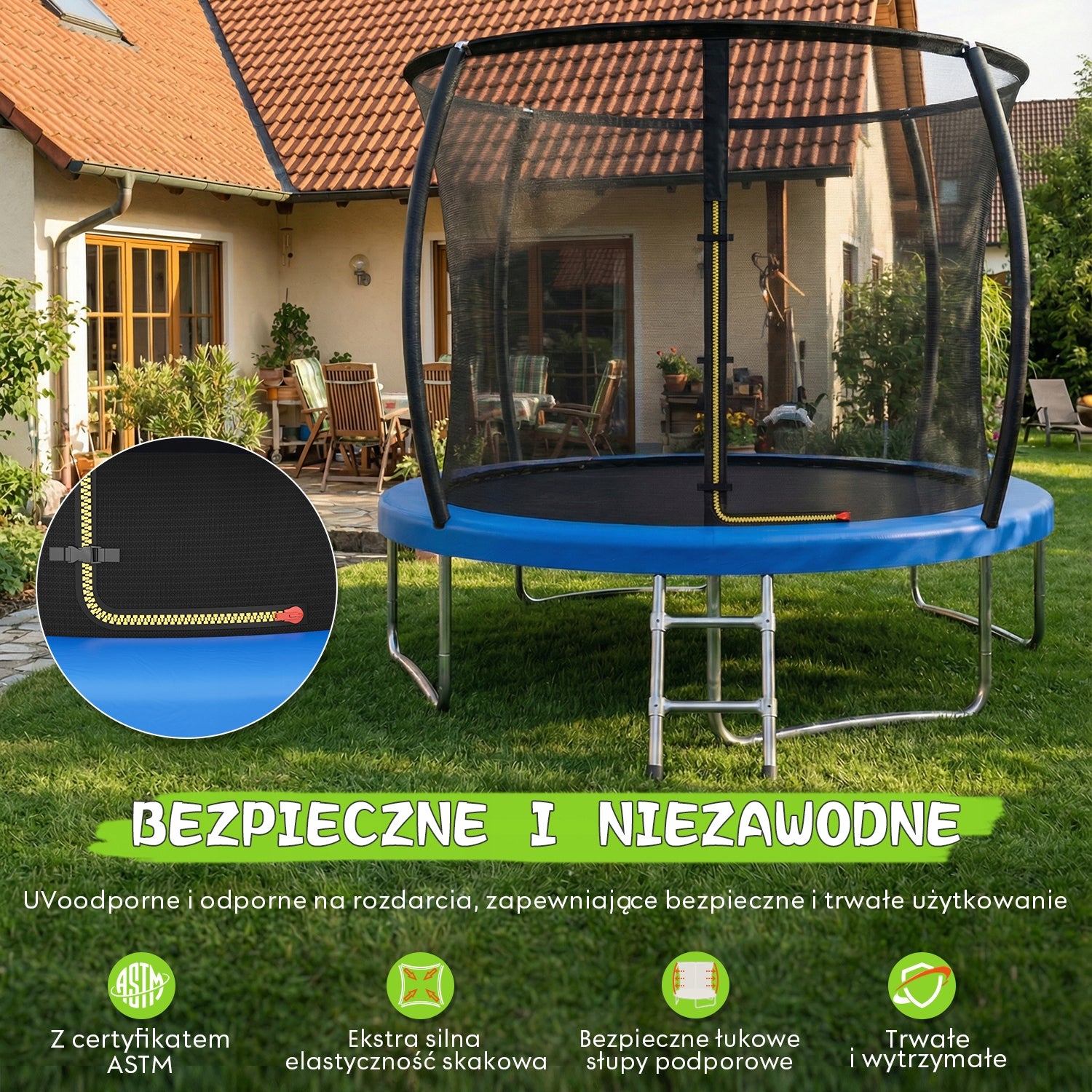 Trampolina Domowa z Siatką Wewnętrzną Ogrodowa 10FT Number of springs/ropes 56