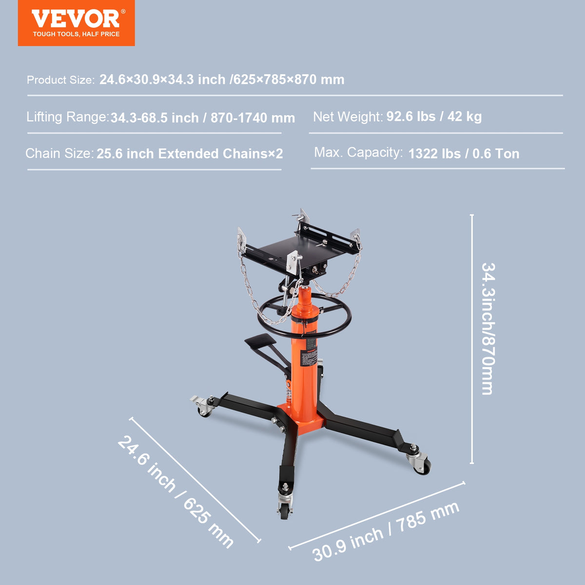 Transmission Jack 1322 LBS Hydraulic Telescoping 32-67" Lift Swivel Wheel Brand Vevor