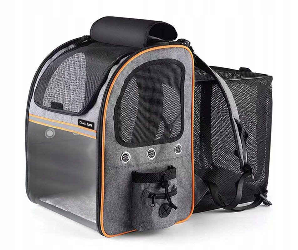 Transporter Dog Backpack Plastic Shades of Gray with XXL Mesh Color gray