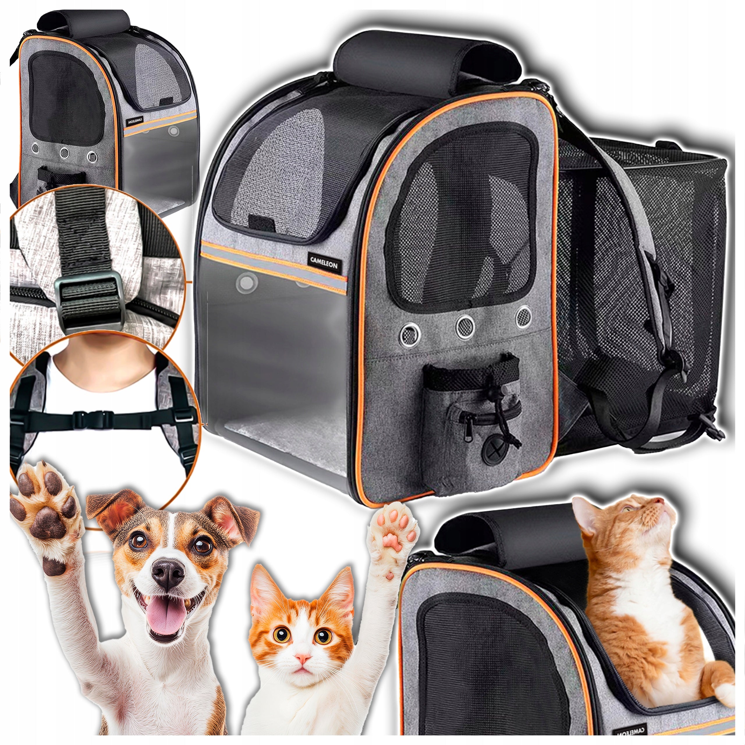 Transporter Dog Backpack Plastic Shades of Gray with XXL Mesh