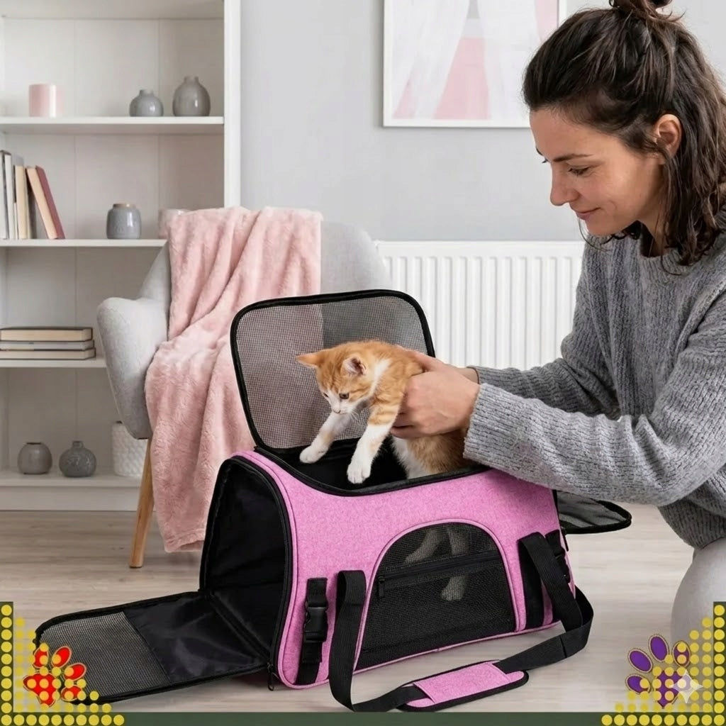 Transporter for Dog Cat Rabbit Animal Playpen Car Bag Large Pink Product height 28 cm