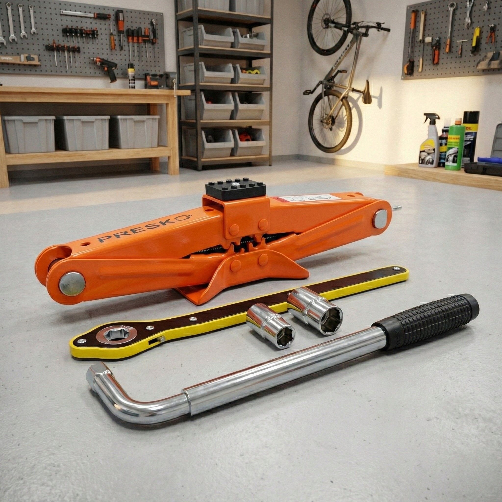 Trapezoidal lift Presko 2T with ratchet and wheel wrench Manufacturer code Scissor jack