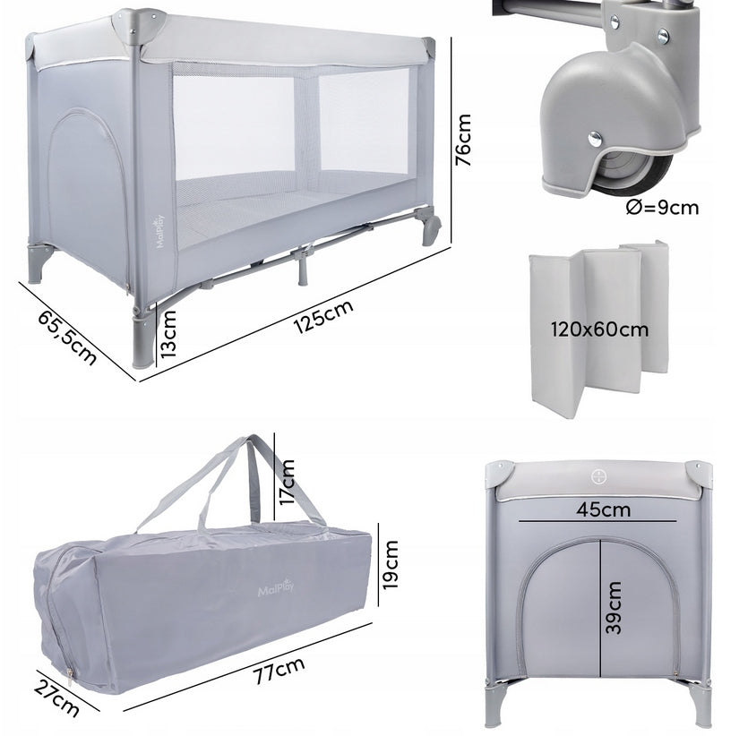Travel Cot Folding LUNO Grey Playpen For Baby Manufacturer code 113163