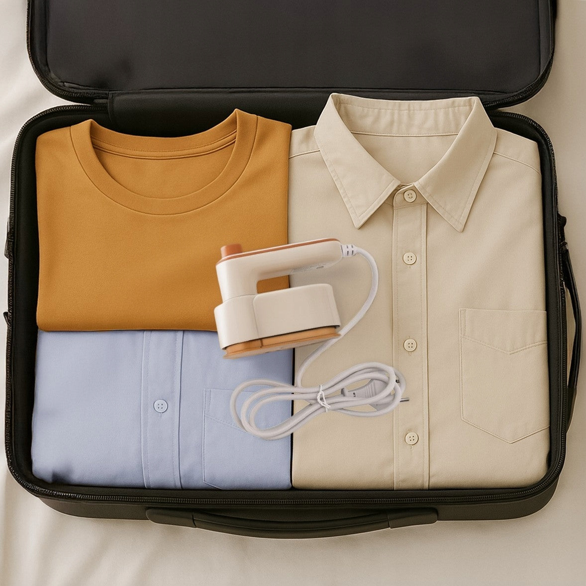 Travel Iron Portable Small Lightweight for Hand Clothes Folding Dominant color beige