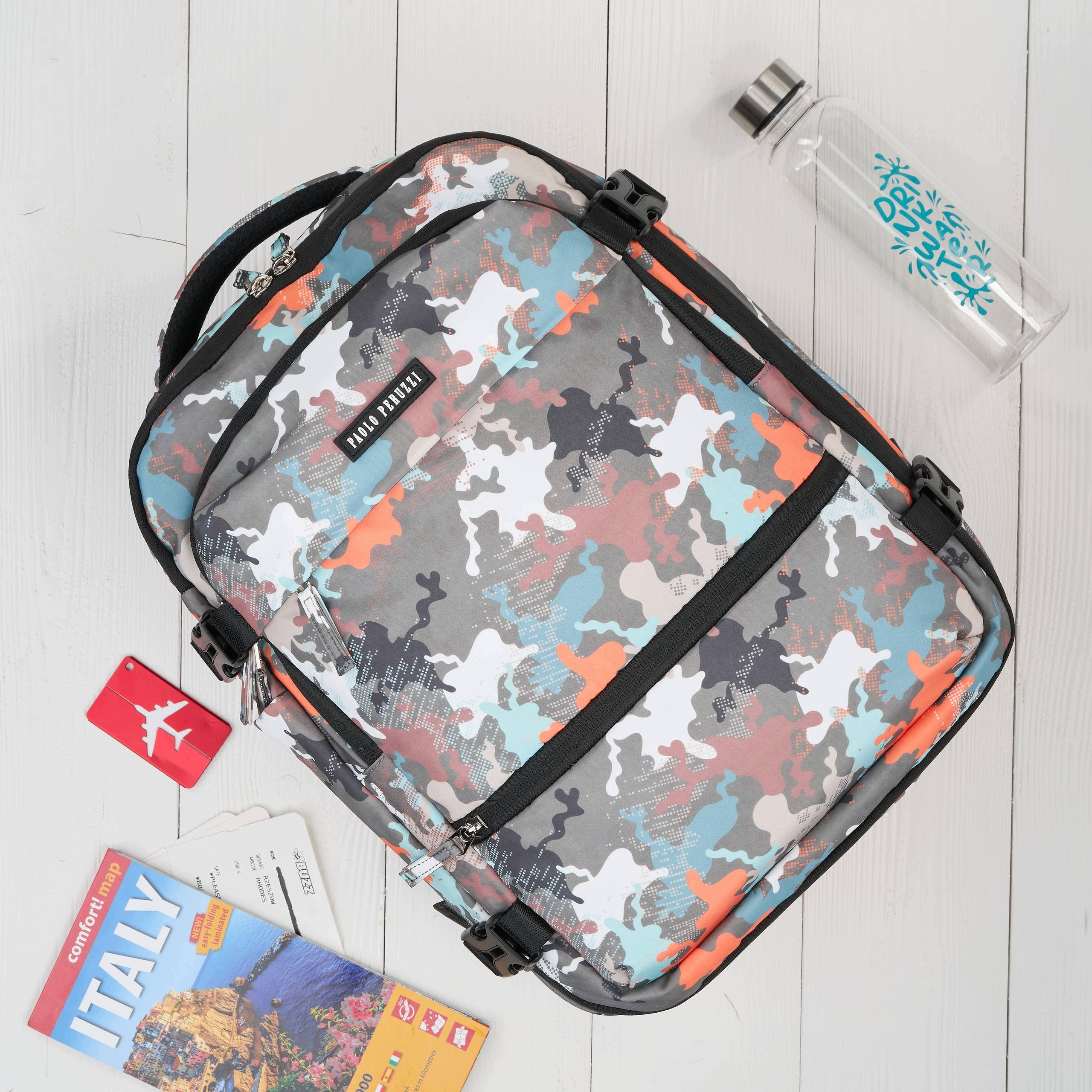 Travel backpack for airplane multifunctional roomy camo Paolo Peruzzi Brand Paolo Peruzzi