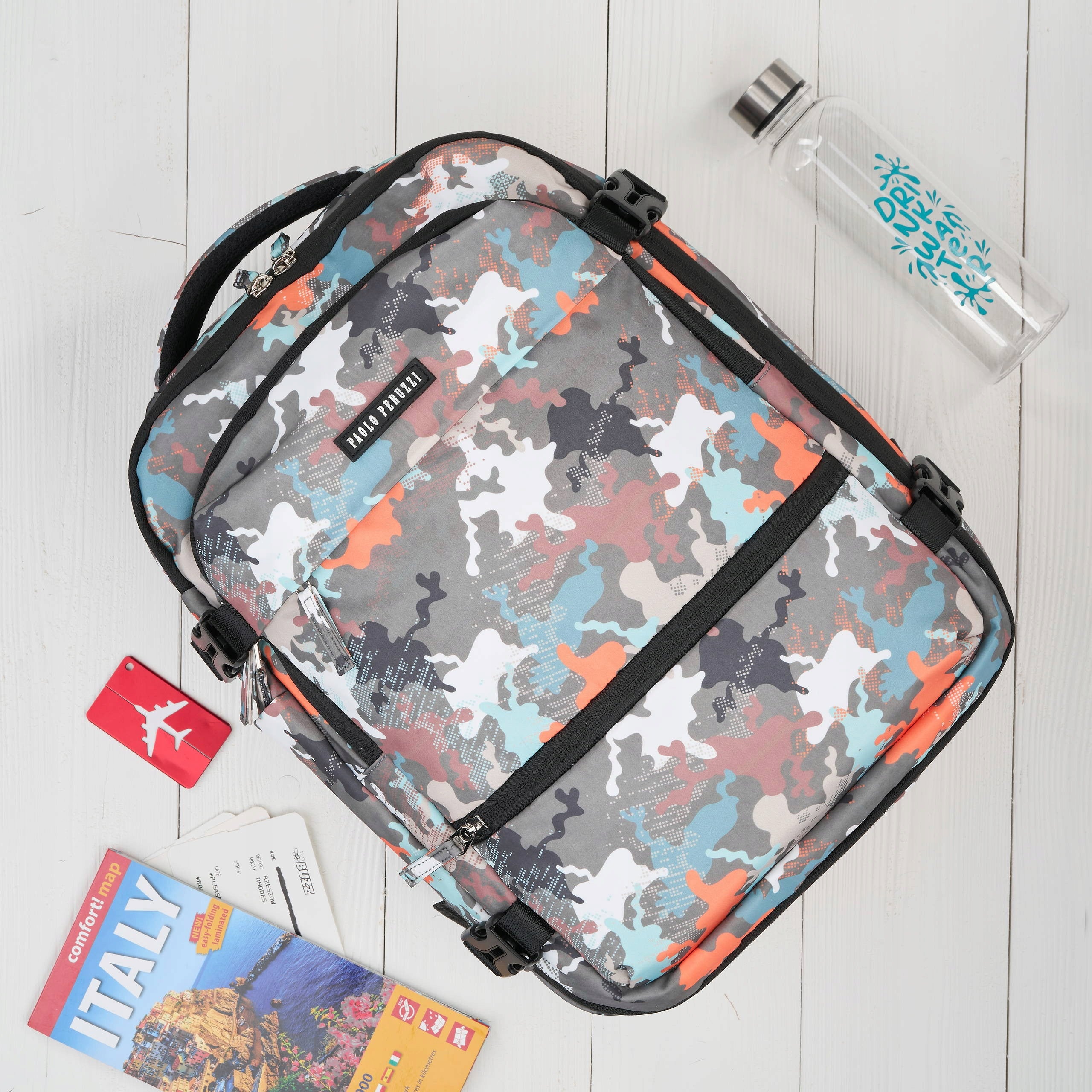 Travel backpack for airplane multifunctional roomy camo Paolo Peruzzi Brand Paolo Peruzzi