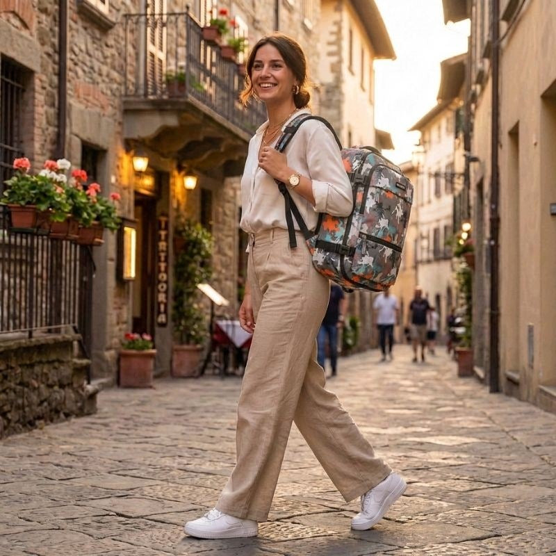 Travel backpack for airplane multifunctional roomy camo Paolo Peruzzi Packaging status original