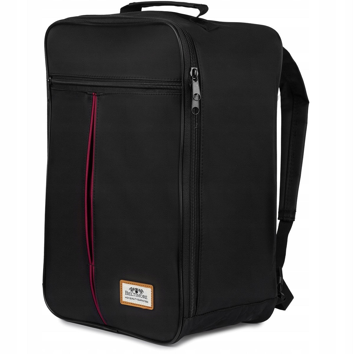 Travel backpack lightweight polyester large A4 black with burgundy insert