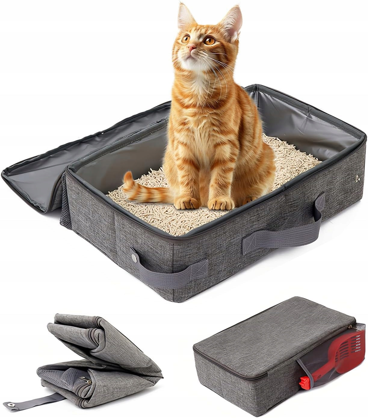 Travel portable cat litter box with spatula