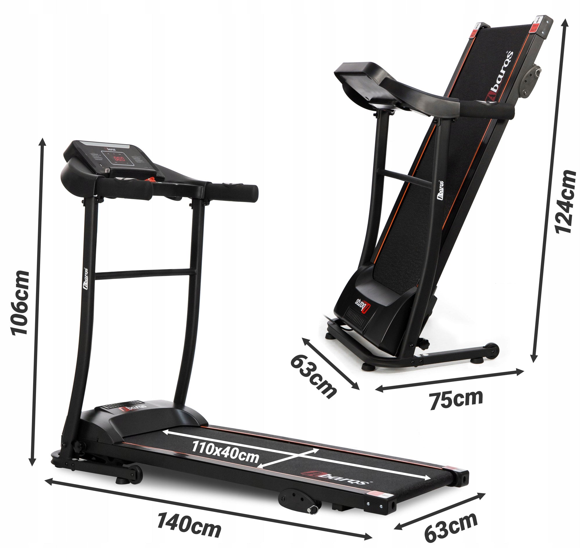 Treadmill 12km/H electric with water bottle holder tablet belt 40cm 110kg AbarQs Kind electric