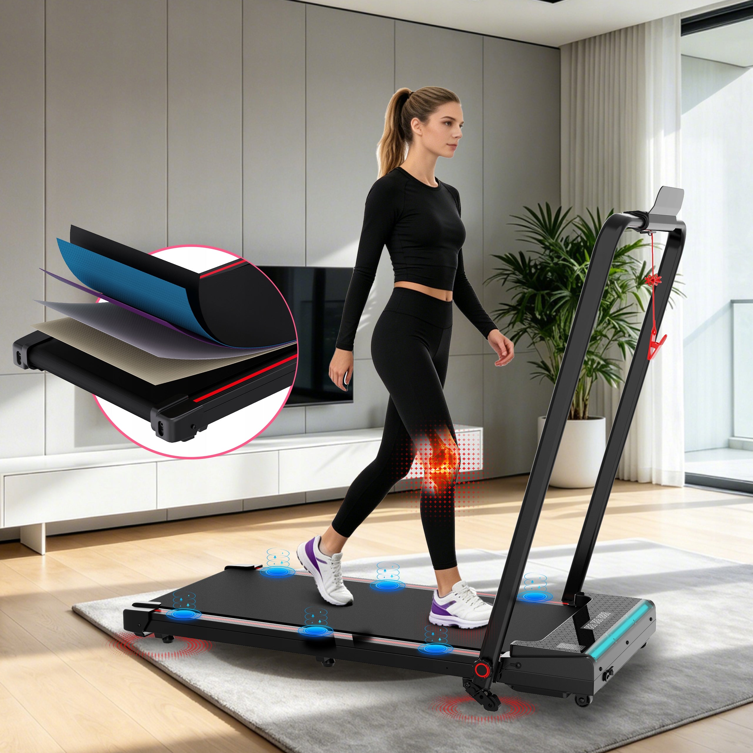 Treadmill Folding Home Electric Flat Under Bed 1-12km/h 3 Gradient Armrest Model other