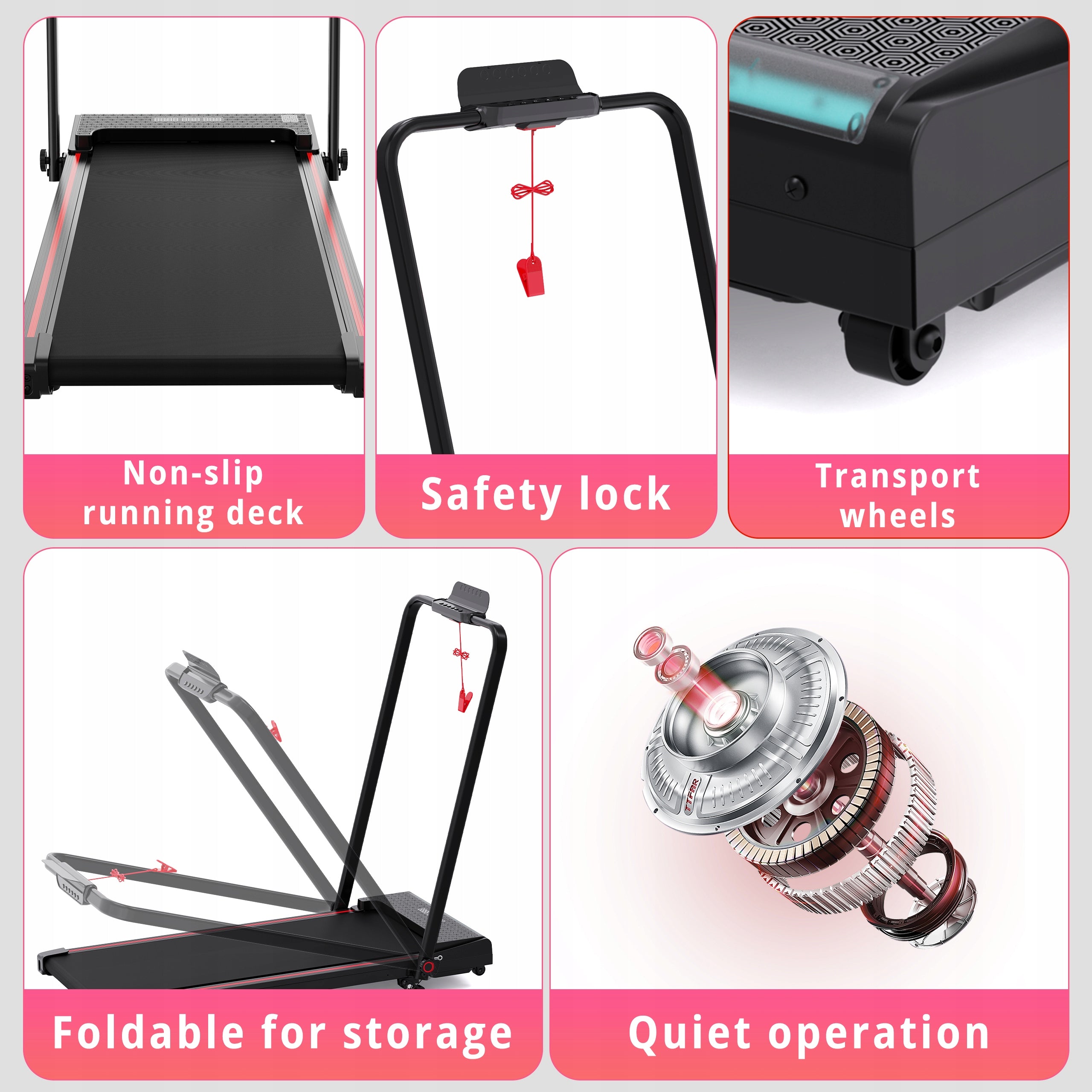 Treadmill Folding Home Electric Flat Under Bed 1-12km/h 3 Gradient Armrest Packaging status original