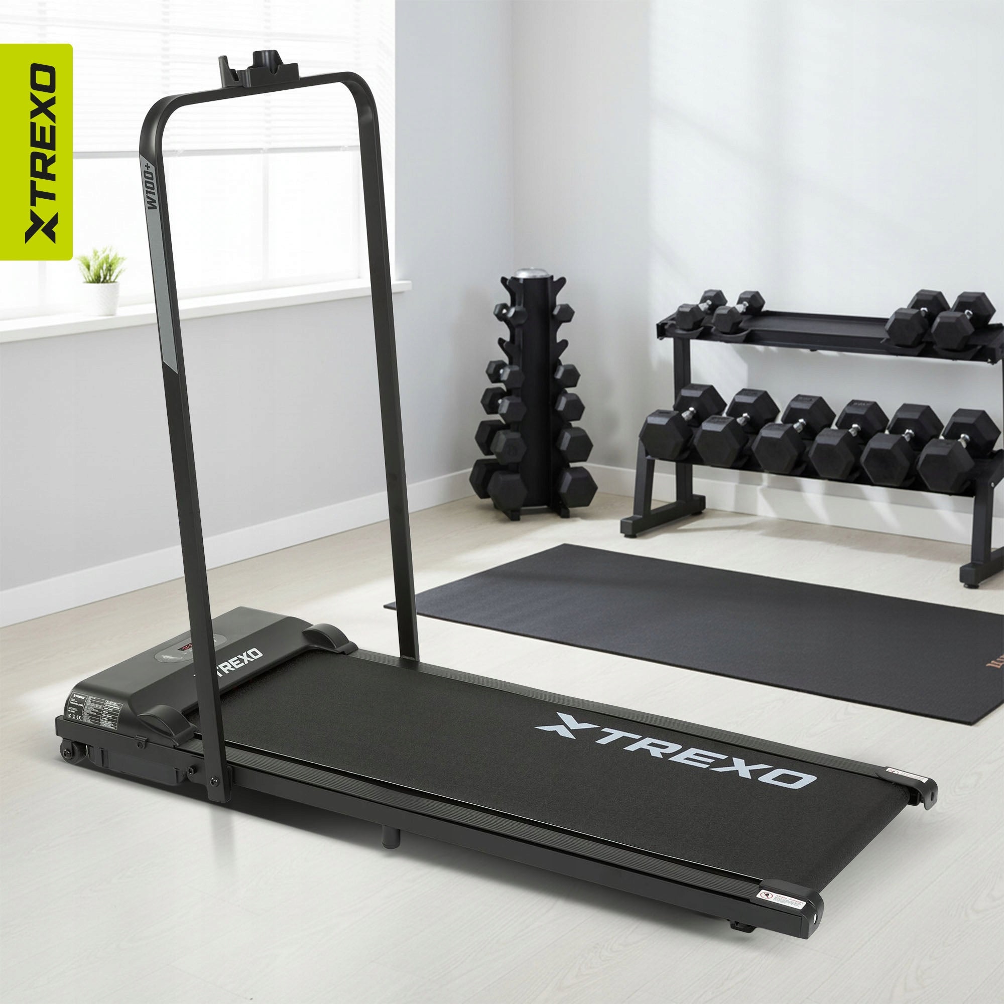 Treadmill XTREXO W100+ black compact, foldable quiet, with shock absorption 6 km/h Maximum user weight 120 kg
