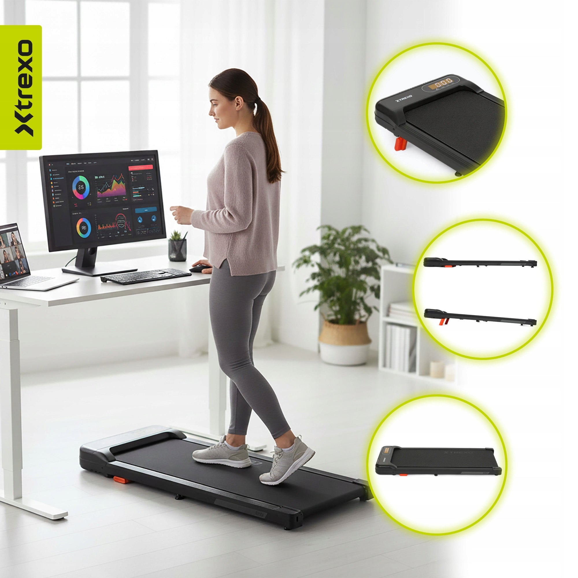 Treadmill XTREXO Walking Pad W80 black OS QUIET 1-6 KM/H LIGHT 18 KG Model other
